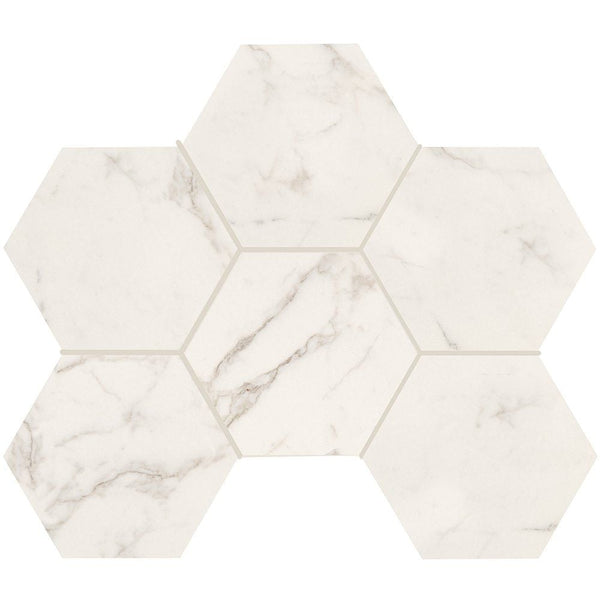Gold Statuary Honed Hexagon Marble Look Porcelain Mosaics 12x16 1/3