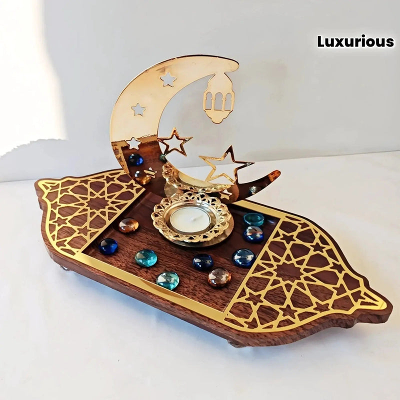 Golden Acrylic Tray - Ramadan Lantern Storage by House Of Avana