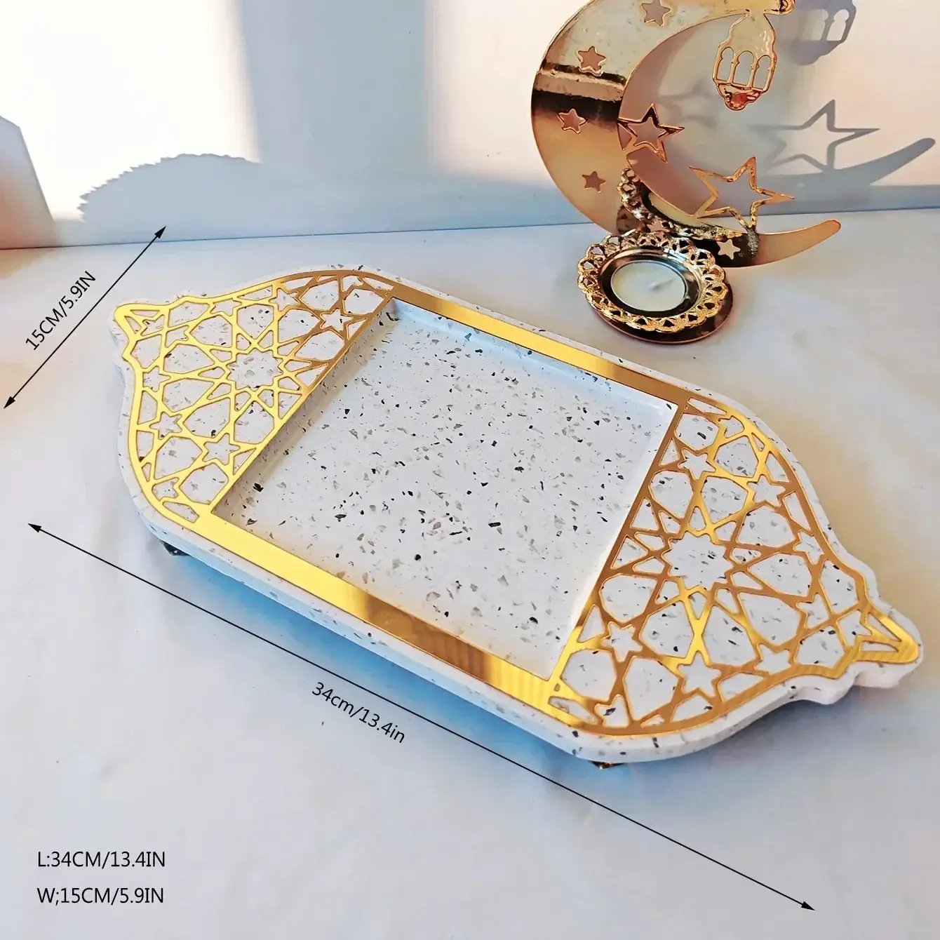Golden Acrylic Tray - Ramadan Lantern Storage by House Of Avana
