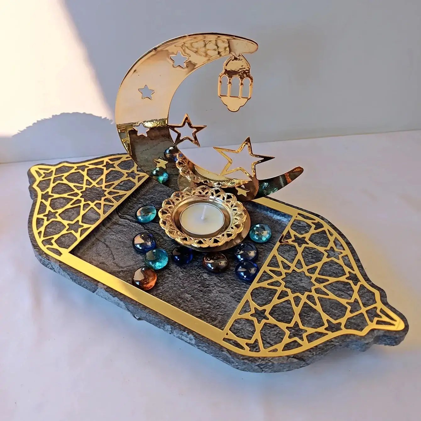 Golden Acrylic Tray - Ramadan Lantern Storage by House Of Avana
