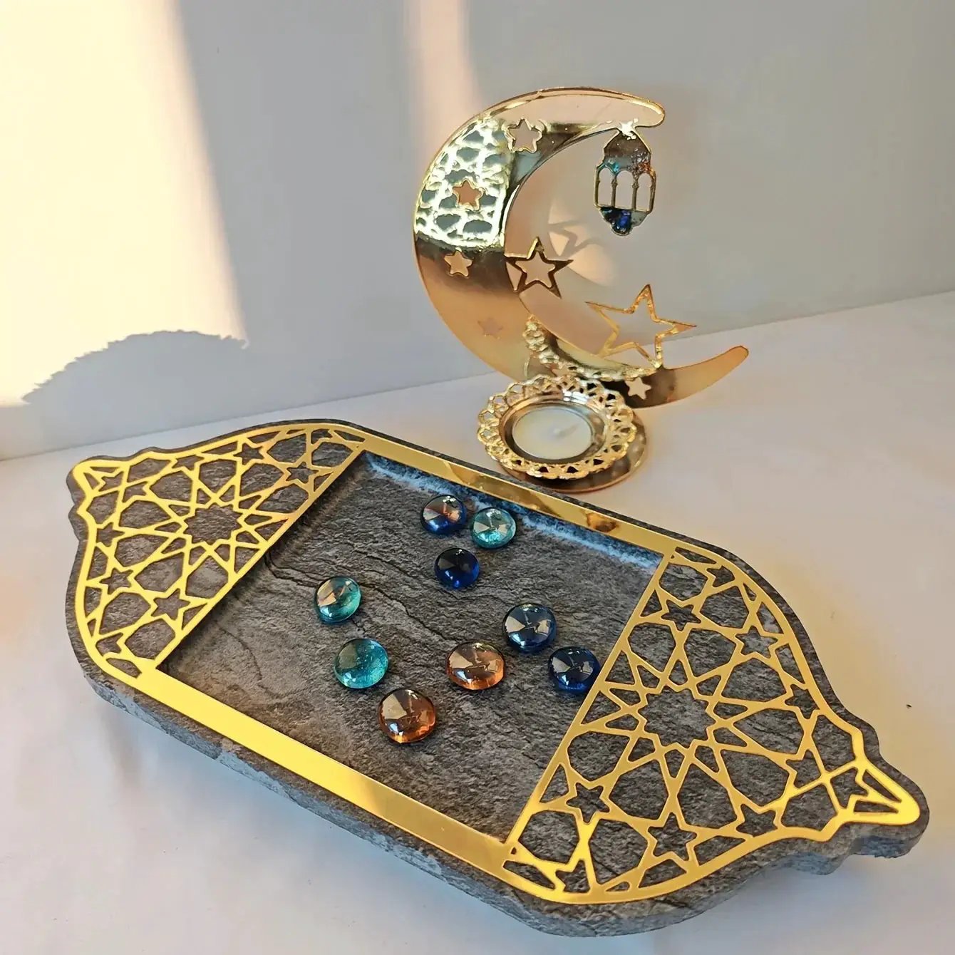 Golden Acrylic Tray - Ramadan Lantern Storage by House Of Avana