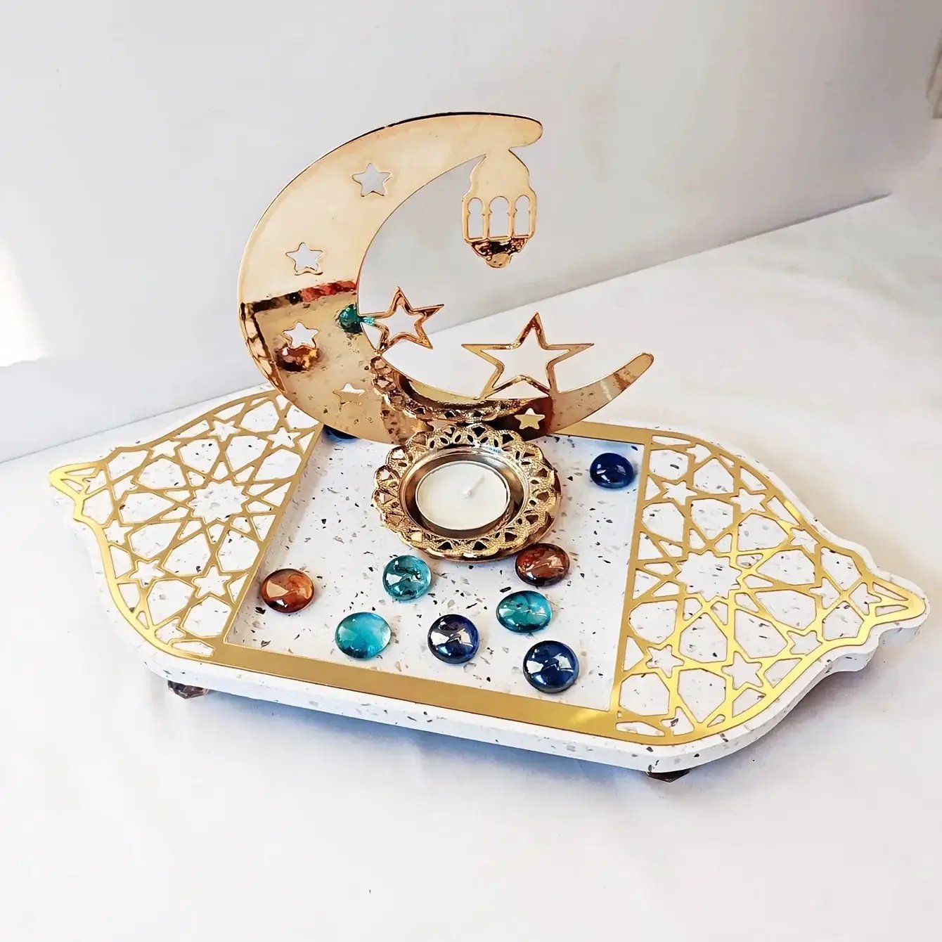 Golden Acrylic Tray - Ramadan Lantern Storage by House Of Avana