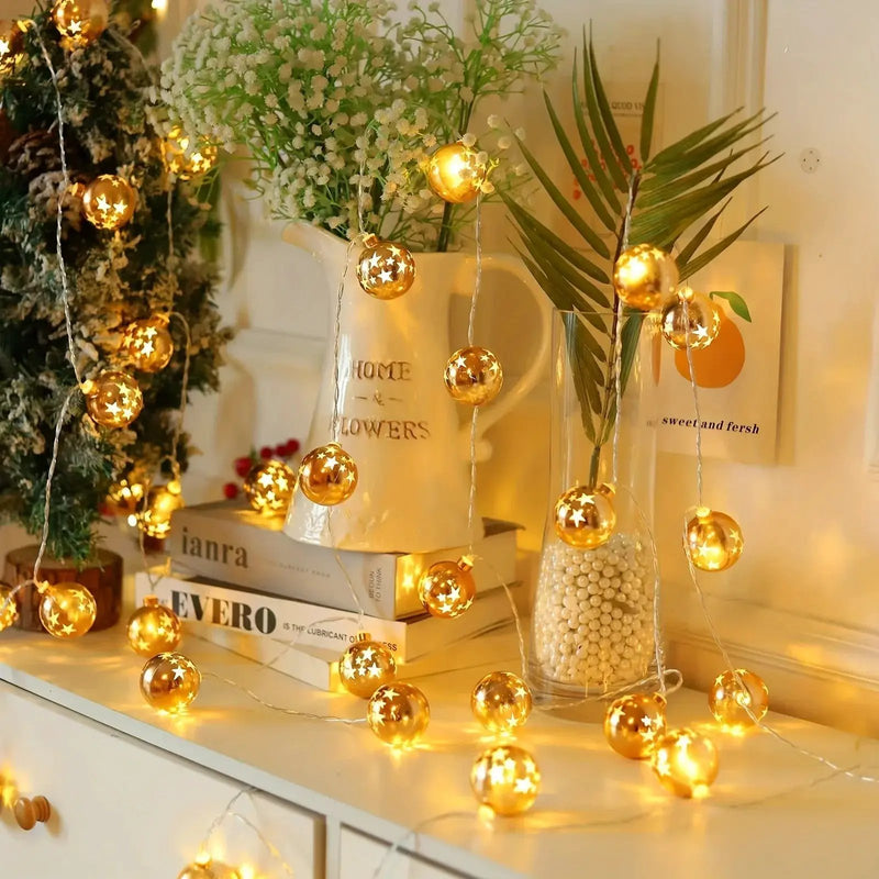 Golden Christmas Ball Lights - Battery Operated String for Tree & Home Decor by House Of Avana