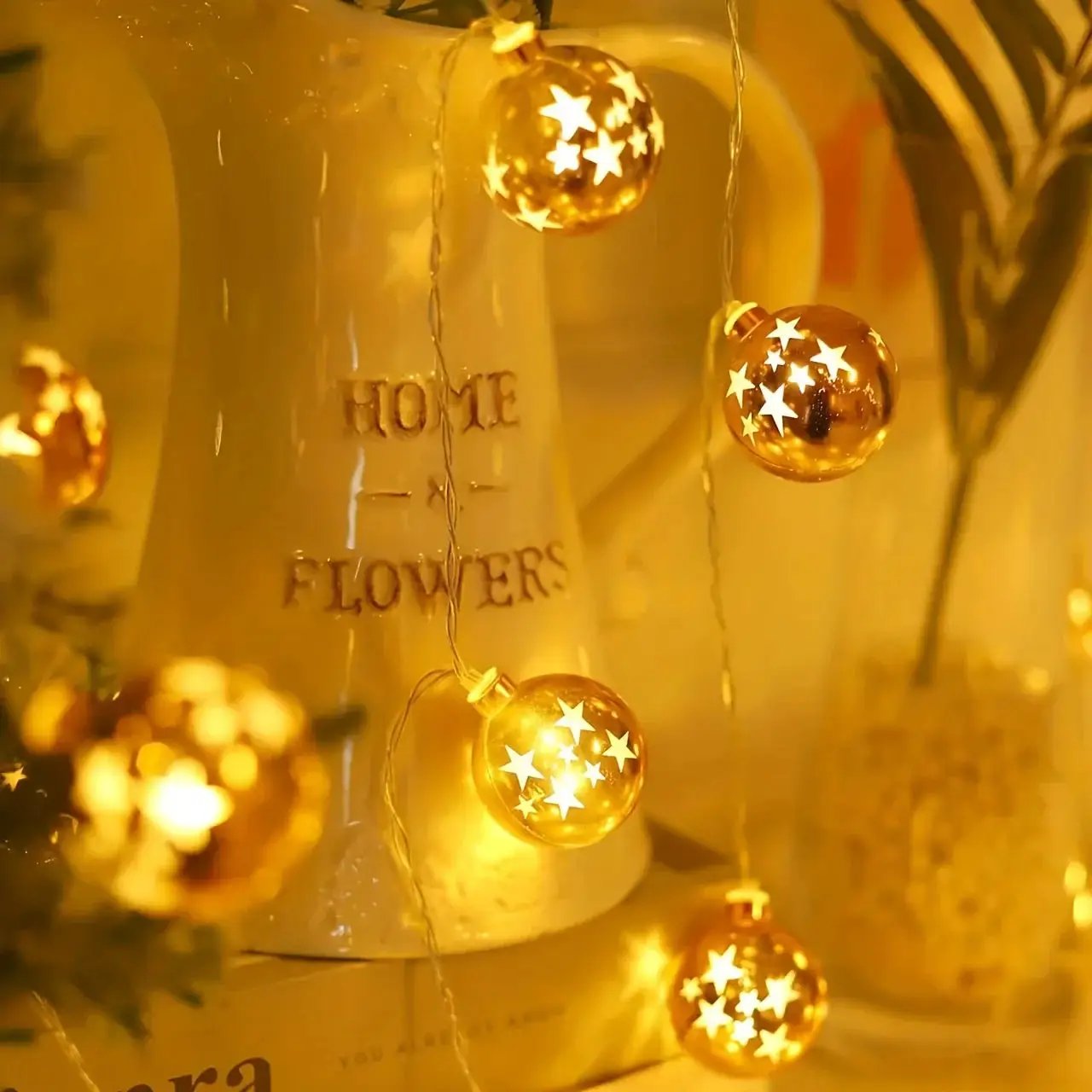 Golden Christmas Ball Lights - Battery Operated String for Tree & Home Decor by House Of Avana