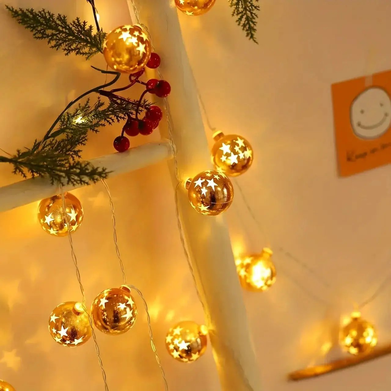 Golden Christmas Ball Lights - Battery Operated String for Tree & Home Decor by House Of Avana