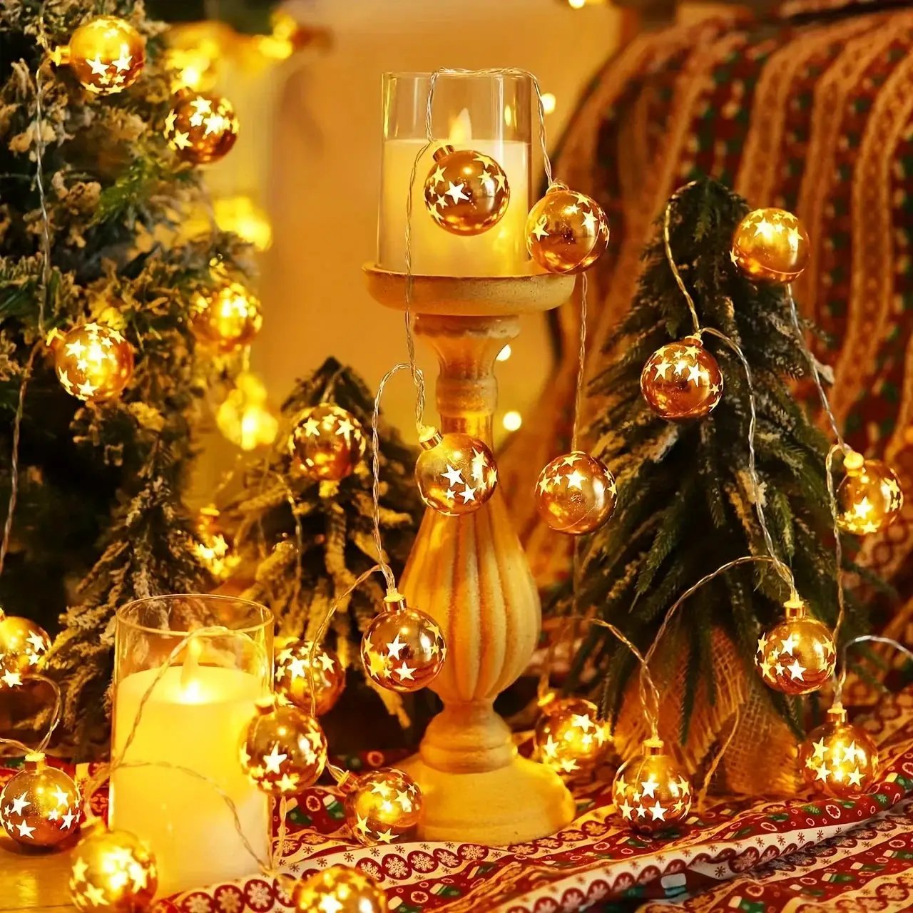 Golden Christmas Ball Lights - Battery Operated String for Tree & Home Decor by House Of Avana