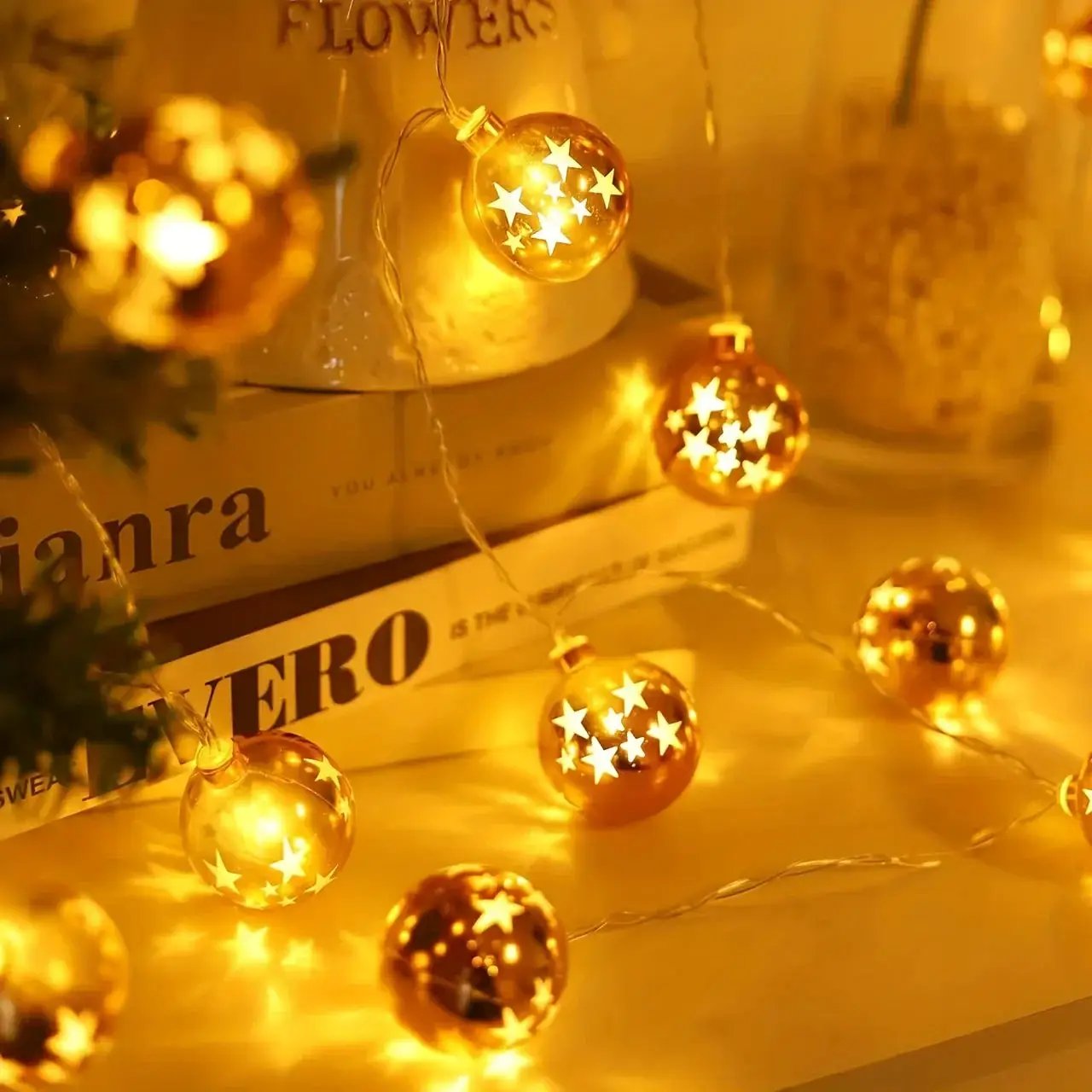 Golden Christmas Ball Lights - Battery Operated String for Tree & Home Decor by House Of Avana