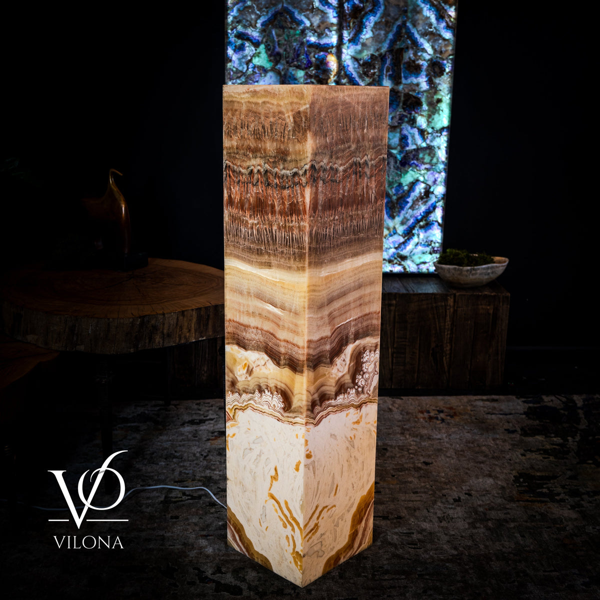 Golden Cloud Onyx Floor Lamp - Exotic Dragon Eye - Medium - 51.25"H x 12"W - Square - #1, photo 6 of 8