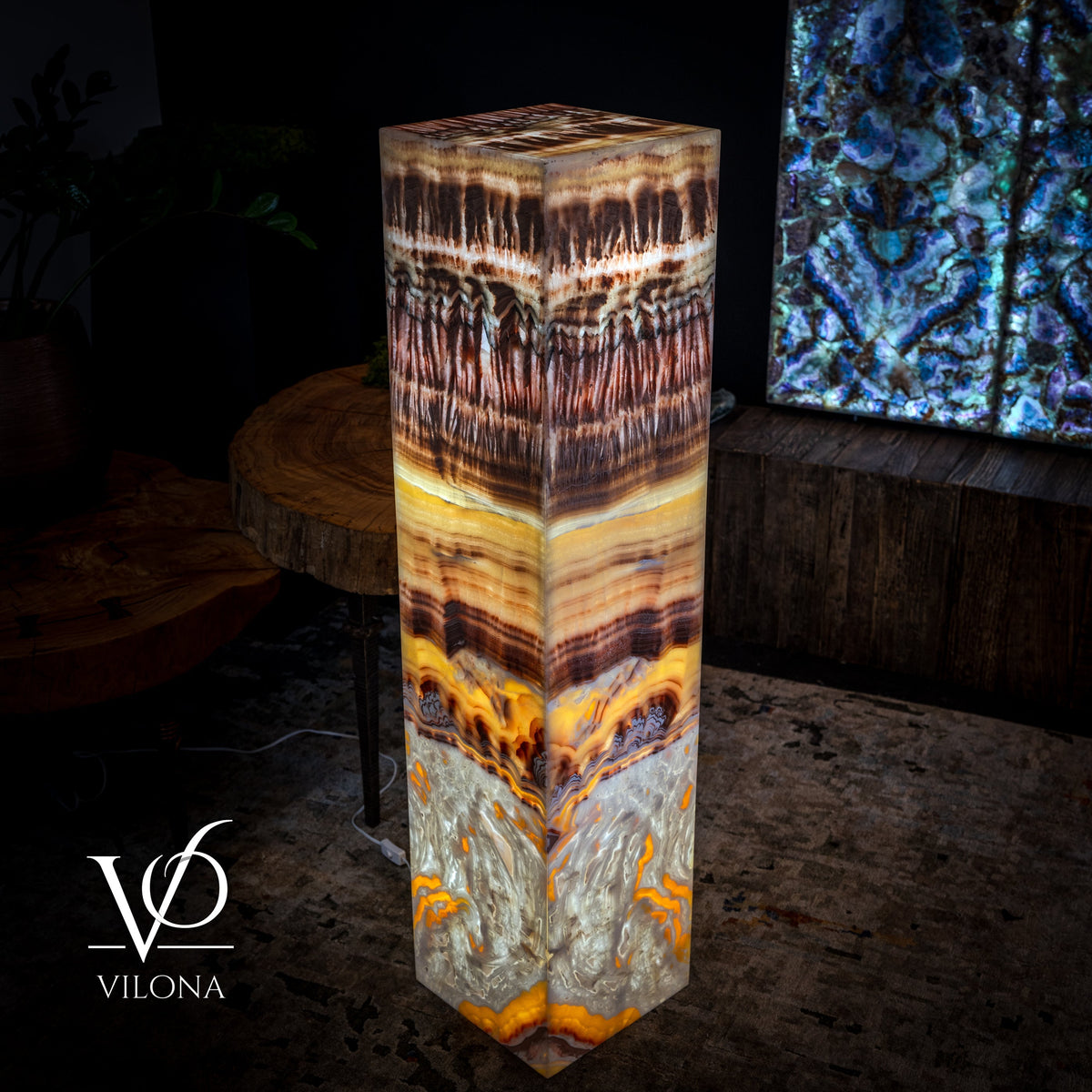 Golden Cloud Onyx Floor Lamp - Exotic Dragon Eye - Medium - 51.25"H x 12"W - Square - #1, photo 4 of 8