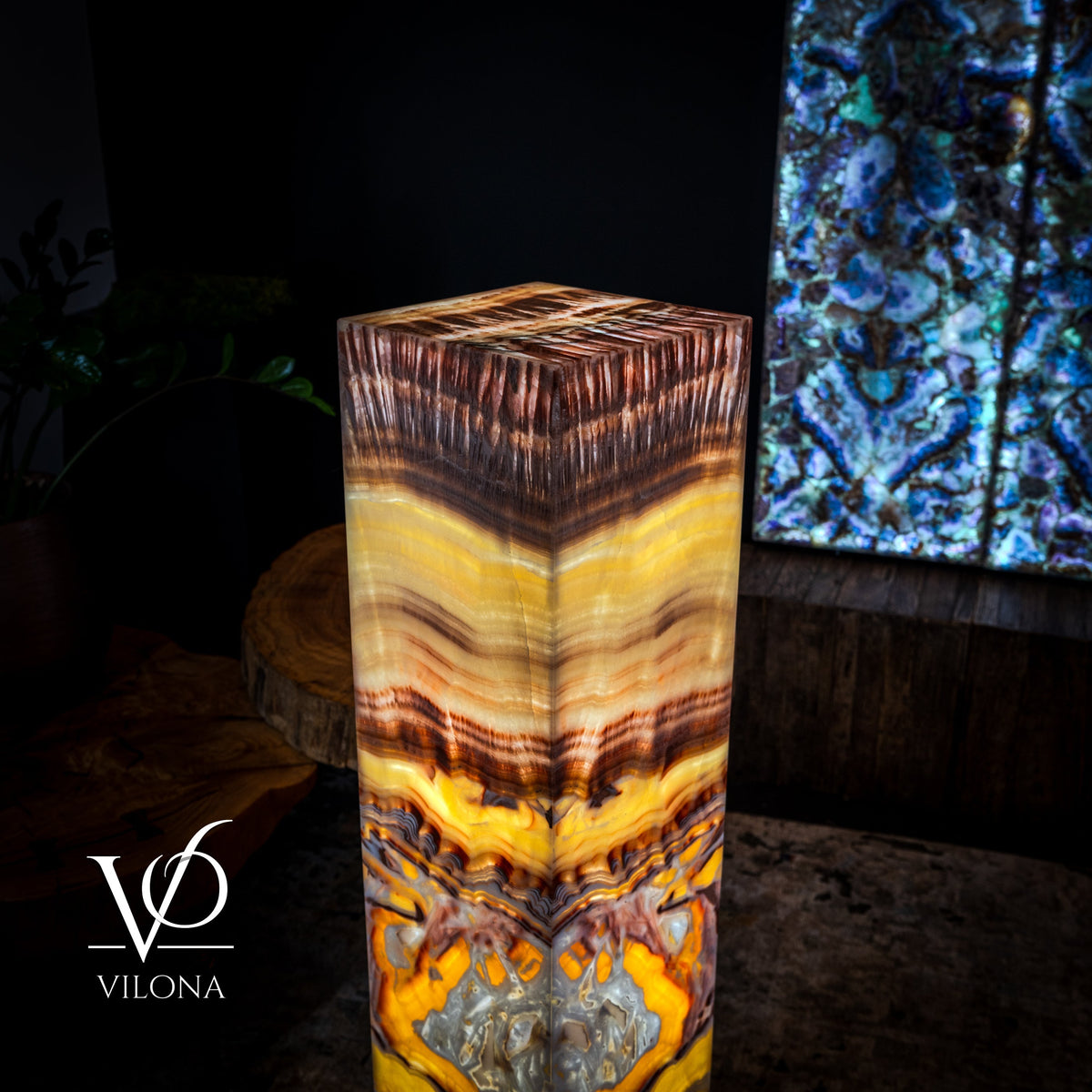 Golden Cloud Onyx Floor Lamp - Exotic Dragon Eye - Medium - 51.25"H x 12"W - Square - #2, photo 5 of 8