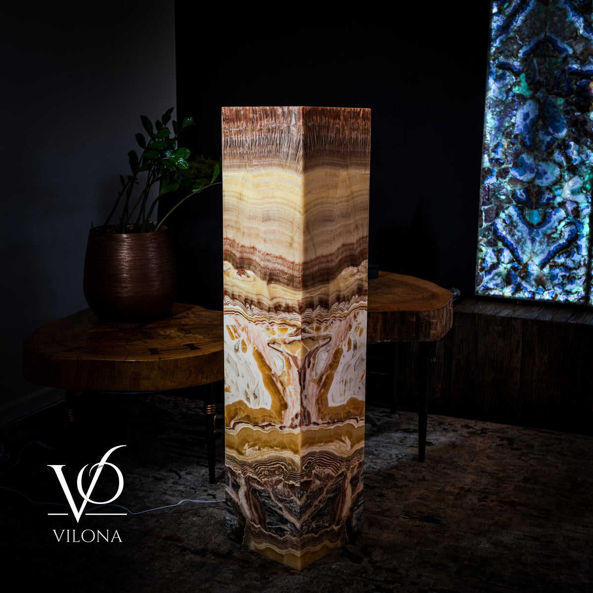 Golden Cloud Onyx Floor Lamp - Exotic Dragon Eye - Medium - 51.25"H x 12"W - Square - #2, photo 7 of 8