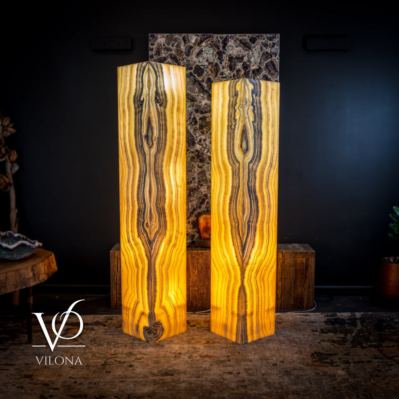Golden Cloud Onyx Floor Lamp - Pair - Large - 63-67"H x 12-12"W - Square, photo 4 of 14