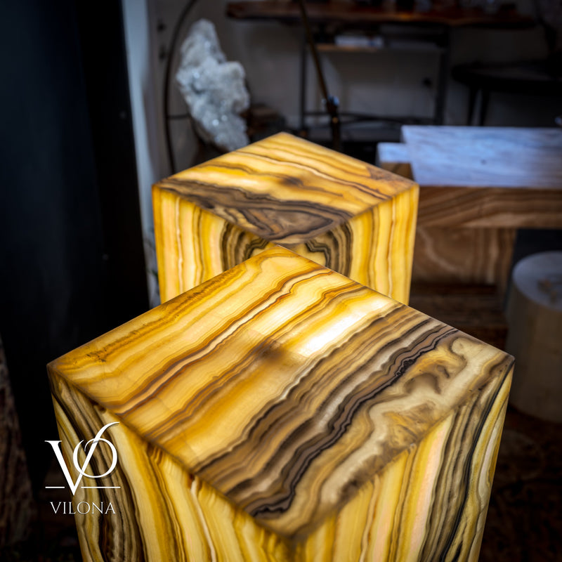 Golden Cloud Onyx Floor Lamp - Pair - Large - 63-67"H x 12-12"W - Square, photo 11 of 14