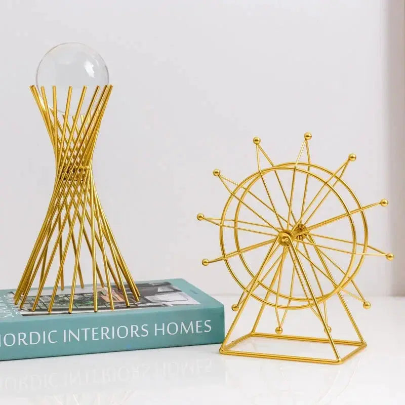 Geometric Crystal Ball Statue with Gold Twisted Rods for Your Desk by House Of Avana