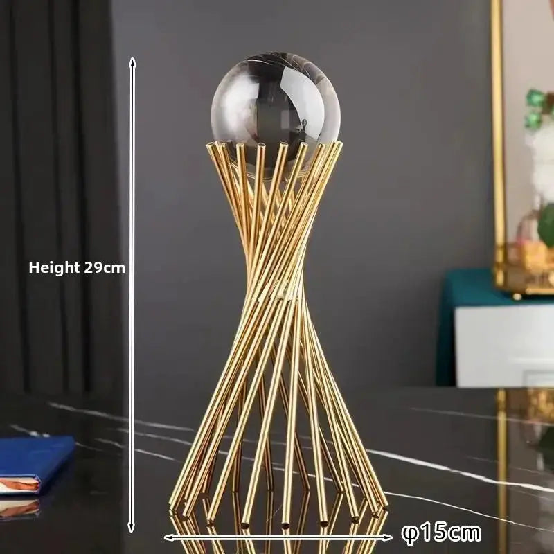 Geometric Crystal Ball Statue with Gold Twisted Rods for Your Desk by House Of Avana
