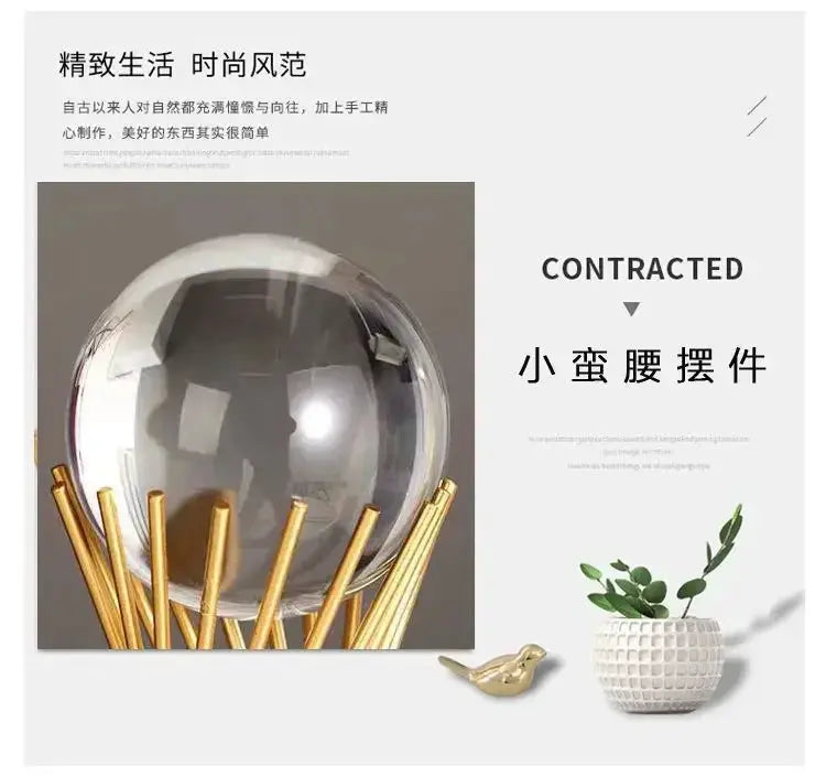 Geometric Crystal Ball Statue with Gold Twisted Rods for Your Desk by House Of Avana