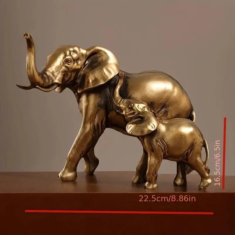 Golden Elephant Mother and Baby Family Figurine Sculpture by House Of Avana