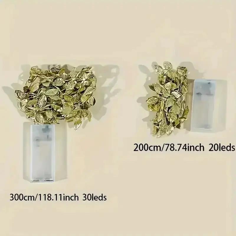 Golden Fairy Lights Garland Battery Operated with Leaves by House Of Avana