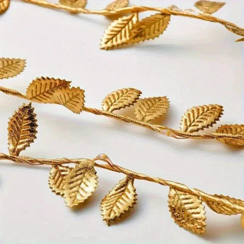 Golden Fairy Lights Garland Battery Operated with Leaves by House Of Avana