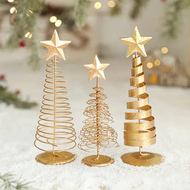 Golden Metal 3-Piece Scandinavian Christmas Decor Set by House Of Avana