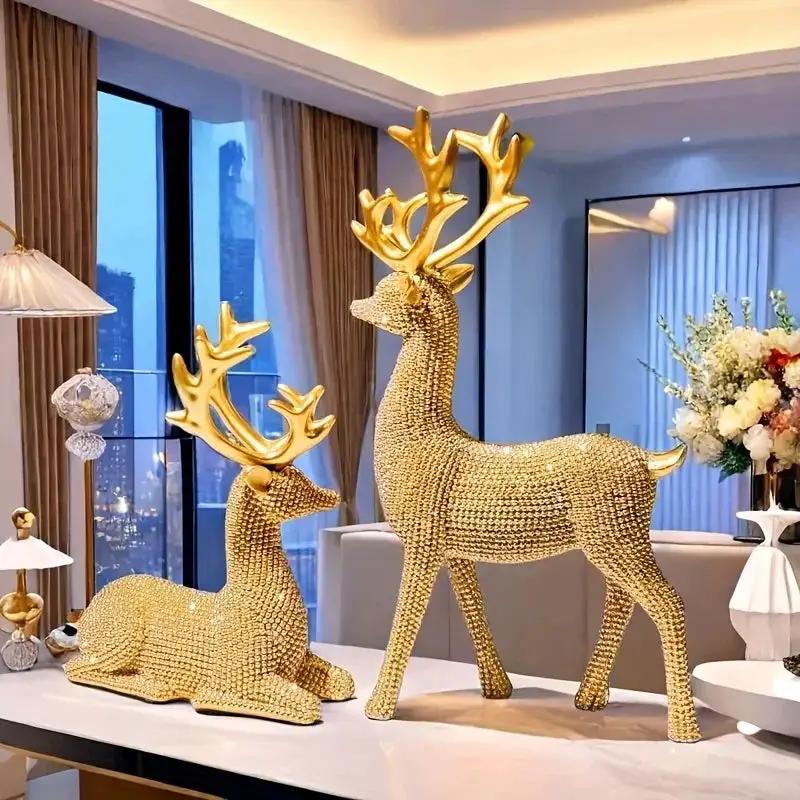 Golden Reindeer Christmas Decor Set of 2 Beads by House Of Avana
