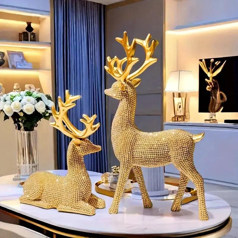 Golden Reindeer Christmas Decor Set of 2 Beads by House Of Avana