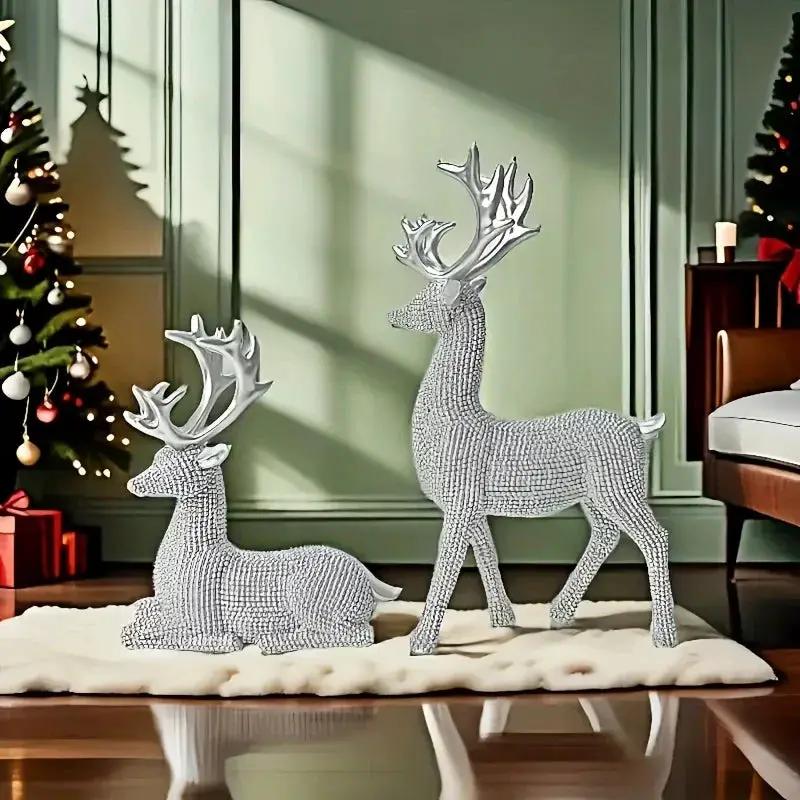 Golden Reindeer Christmas Decor Set of 2 Beads by House Of Avana