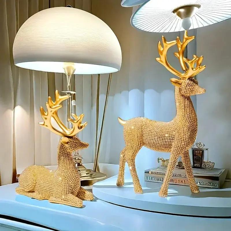Golden Reindeer Christmas Decor Set of 2 Beads by House Of Avana