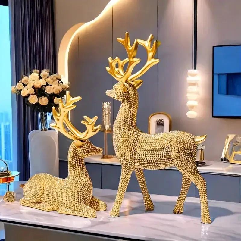 Golden Reindeer Christmas Decor Set of 2 Beads by House Of Avana