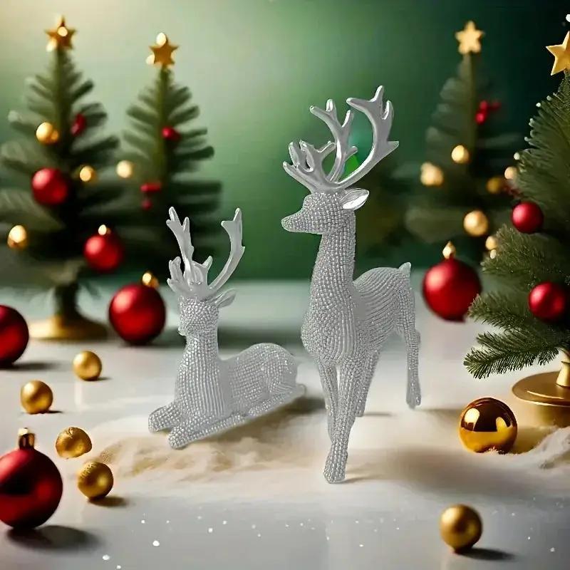 Golden Reindeer Christmas Decor Set of 2 Beads by House Of Avana
