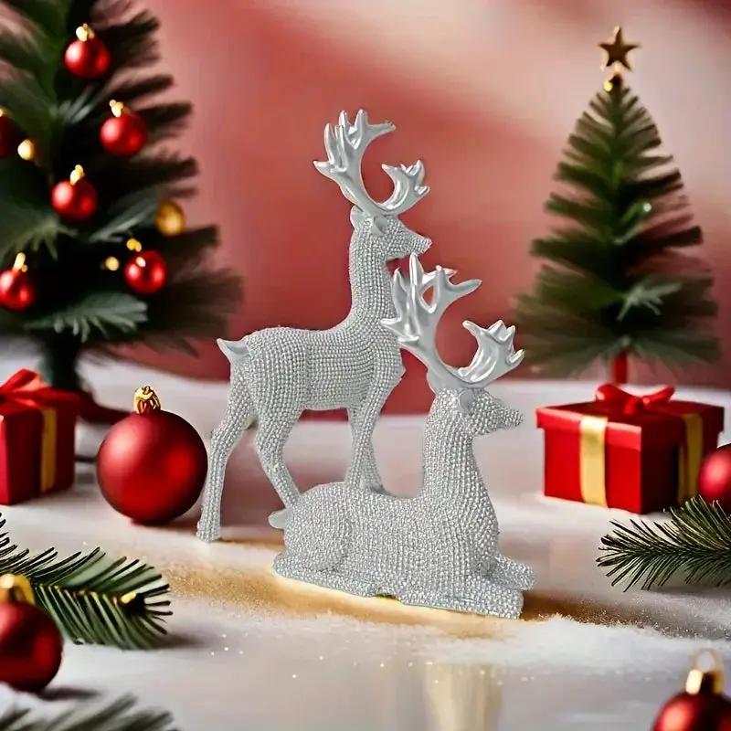 Golden Reindeer Christmas Decor Set of 2 Beads by House Of Avana