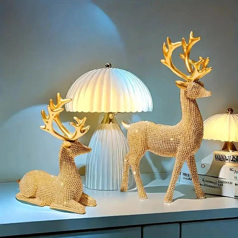 Golden Reindeer Christmas Decor Set of 2 Beads by House Of Avana