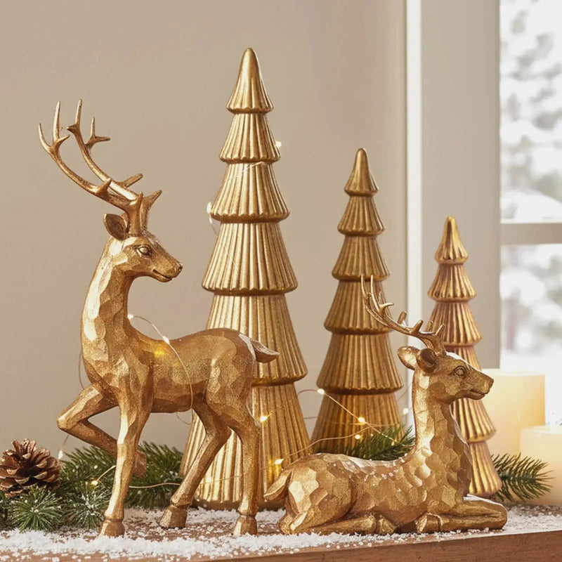 Golden Reindeer Figurine Rustic Christmas Decoration by House Of Avana
