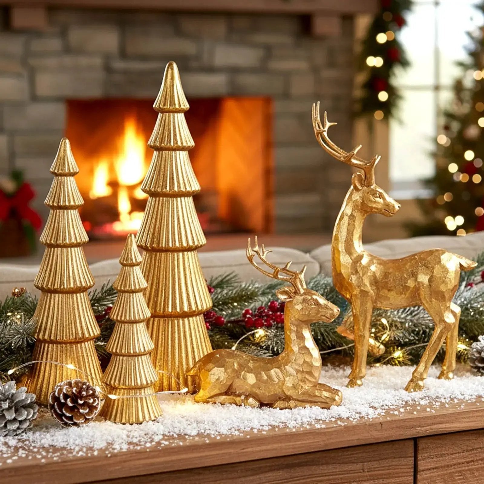 Golden Reindeer Figurine Rustic Christmas Decoration by House Of Avana