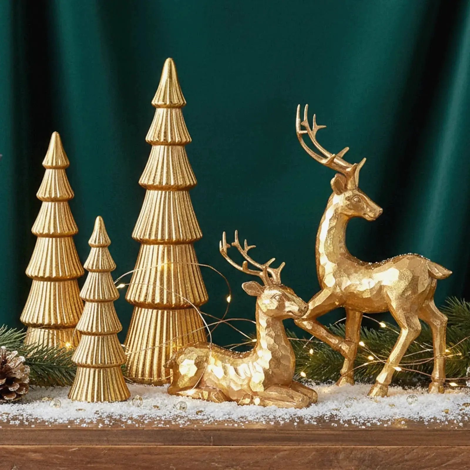 Golden Reindeer Figurine Rustic Christmas Decoration by House Of Avana
