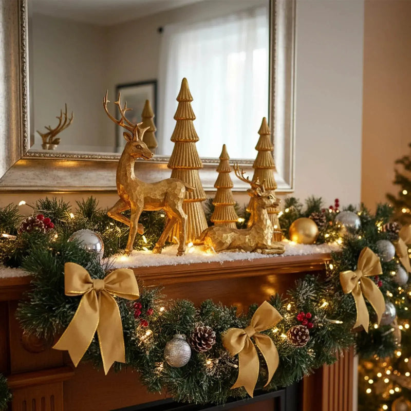 Golden Reindeer Figurine Rustic Christmas Decoration by House Of Avana