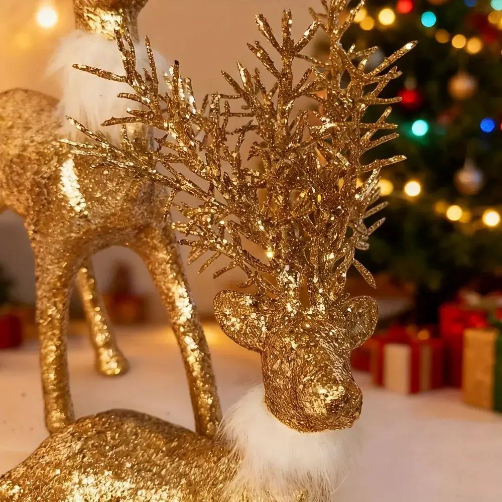 Golden Reindeer Statue Set of 3 with Christmas Theme by House Of Avana