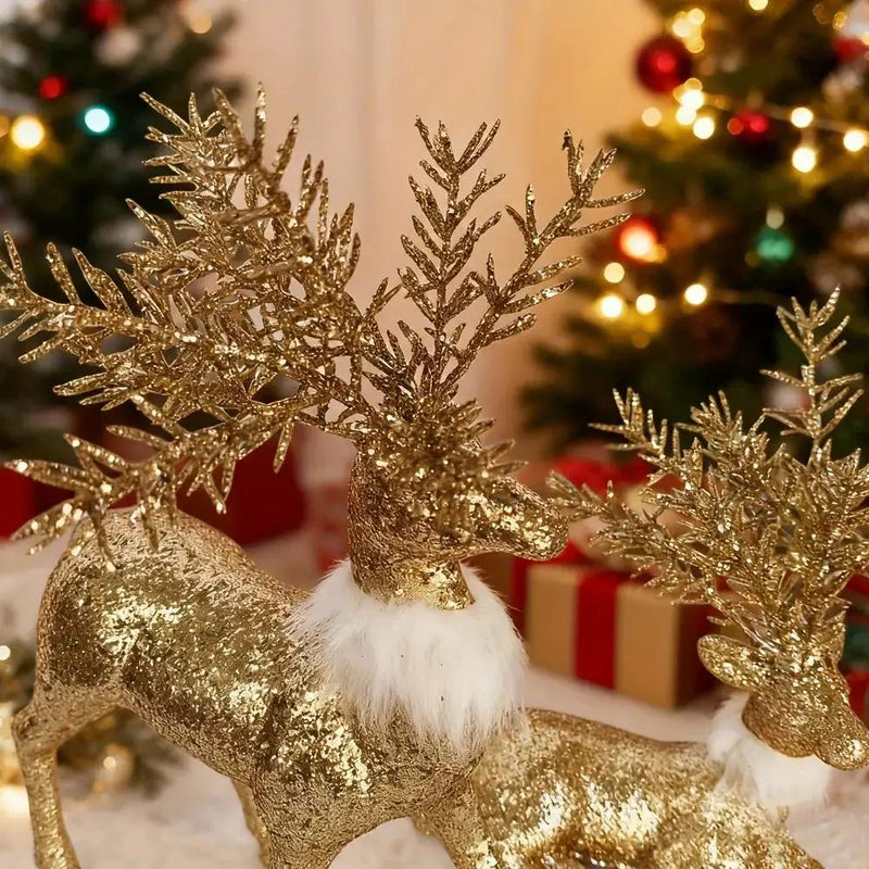 Golden Reindeer Statue Set of 3 with Christmas Theme by House Of Avana