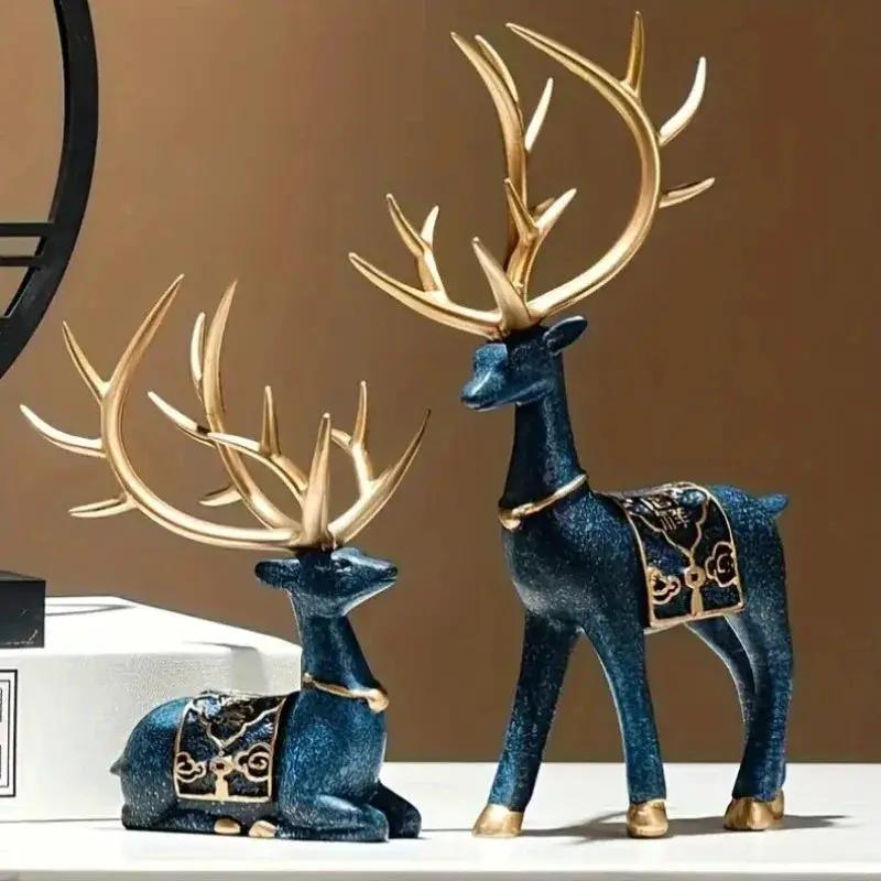 Golden Reindeer Statue Set with Golden Tips for Holiday Decor by House Of Avana
