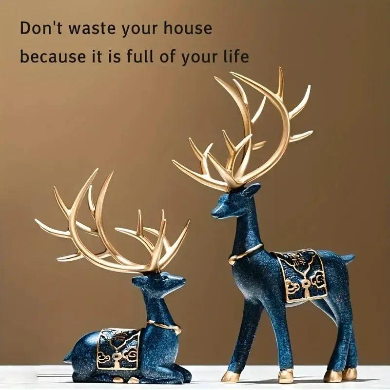 Golden Reindeer Statue Set with Golden Tips for Holiday Decor by House Of Avana