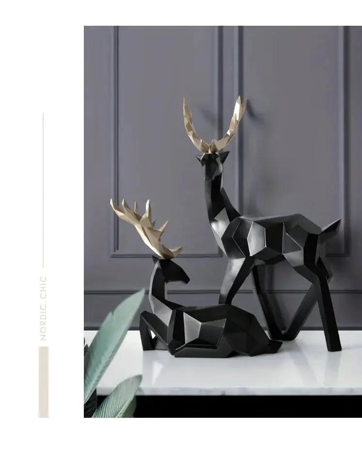 Golden Resin Deer Sculpture with Modern Christmas Decor by House Of Avana