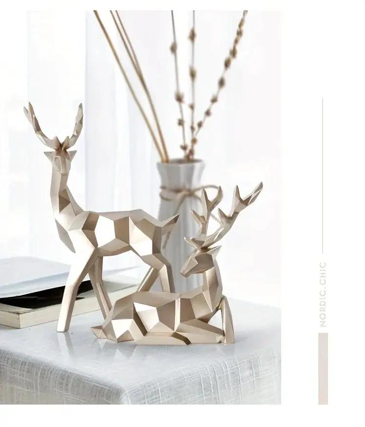 Golden Resin Deer Sculpture with Modern Christmas Decor by House Of Avana
