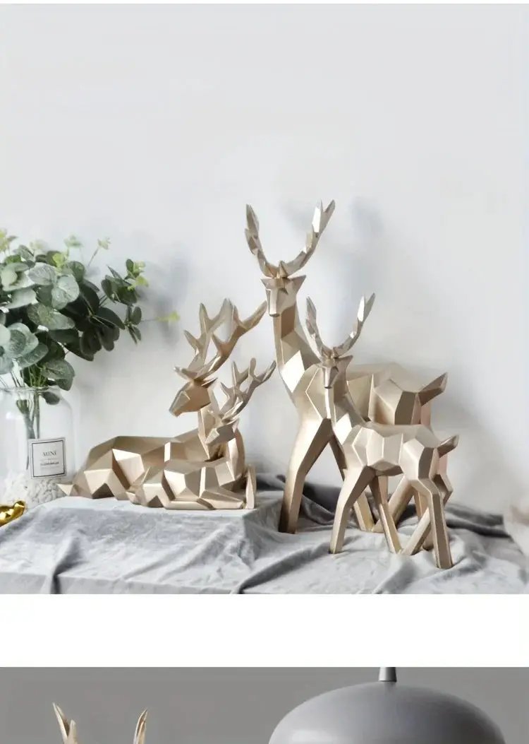 Golden Resin Deer Sculpture with Modern Christmas Decor by House Of Avana