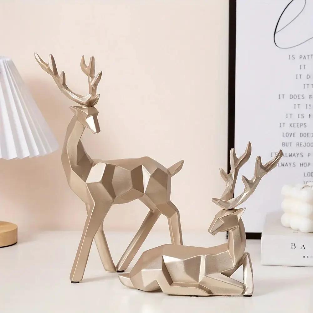 Golden Resin Deer Sculpture with Modern Christmas Decor by House Of Avana