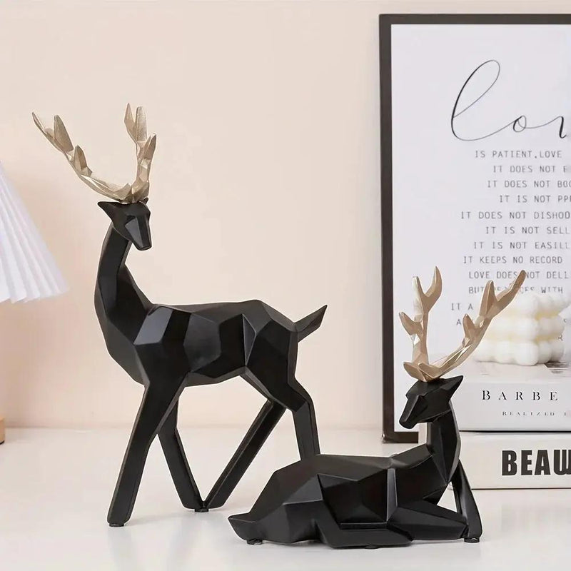 Golden Resin Deer Sculpture with Modern Christmas Decor by House Of Avana
