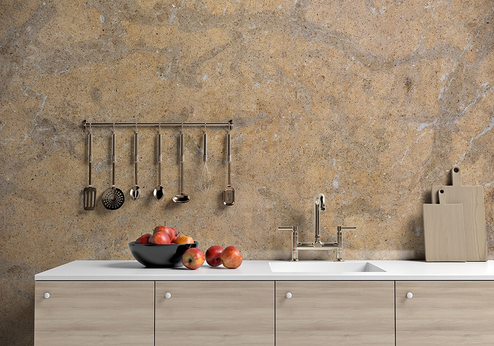 Golden Ruby Honed Limestone Slab Random room scene 2