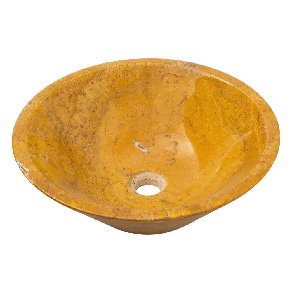 Golden Sienna Travertine V-Shaped Vessel Sink - Polished 16 Inch Diameter 6 Inch Height by GobekDesign