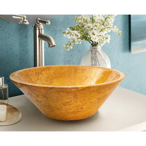 Golden Sienna Travertine V-Shaped Vessel Sink - Polished 16 Inch Diameter 6 Inch Height