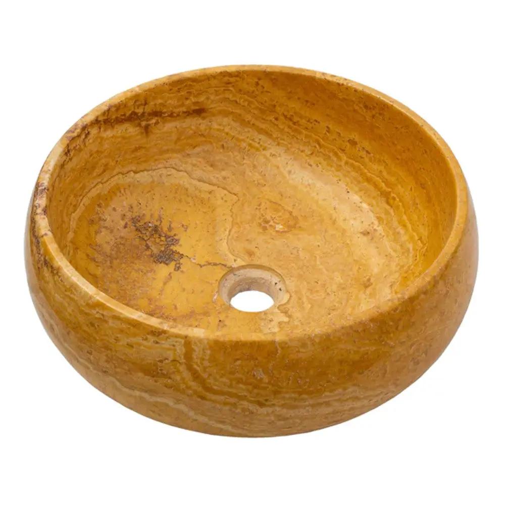 Golden Sienna Travertine Natural Stone Vessel Sink - Filled and Polished 16x6 in by GobekDesign