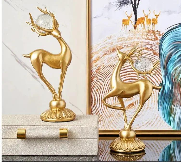 Golden Deer Figurine Set with Crystal Floral Accents by House Of Avana